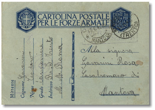 L'ultima comunicazione inviata alla famiglia e ricevuta il 15/6/42, giorno dell'affondamento della nave