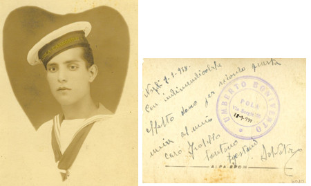 Salvatore Fuso nel 1937 a Pola con il berretto della Scuola Cannonieri